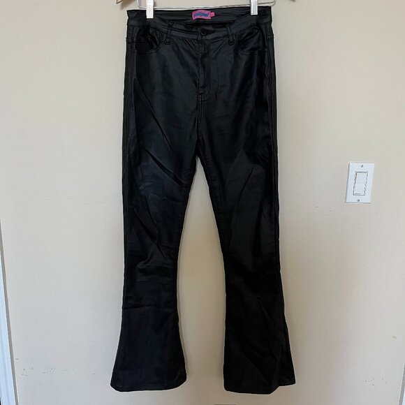 Edikted Pants - Edikted Women's Luna Black Faux Leather Flare High Rise Jeans Size Large